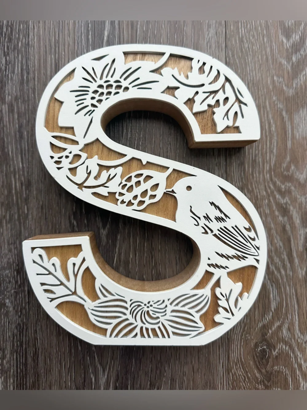 Letter S Decorative Wood & White Laser-Cut - Picture 1 of 10